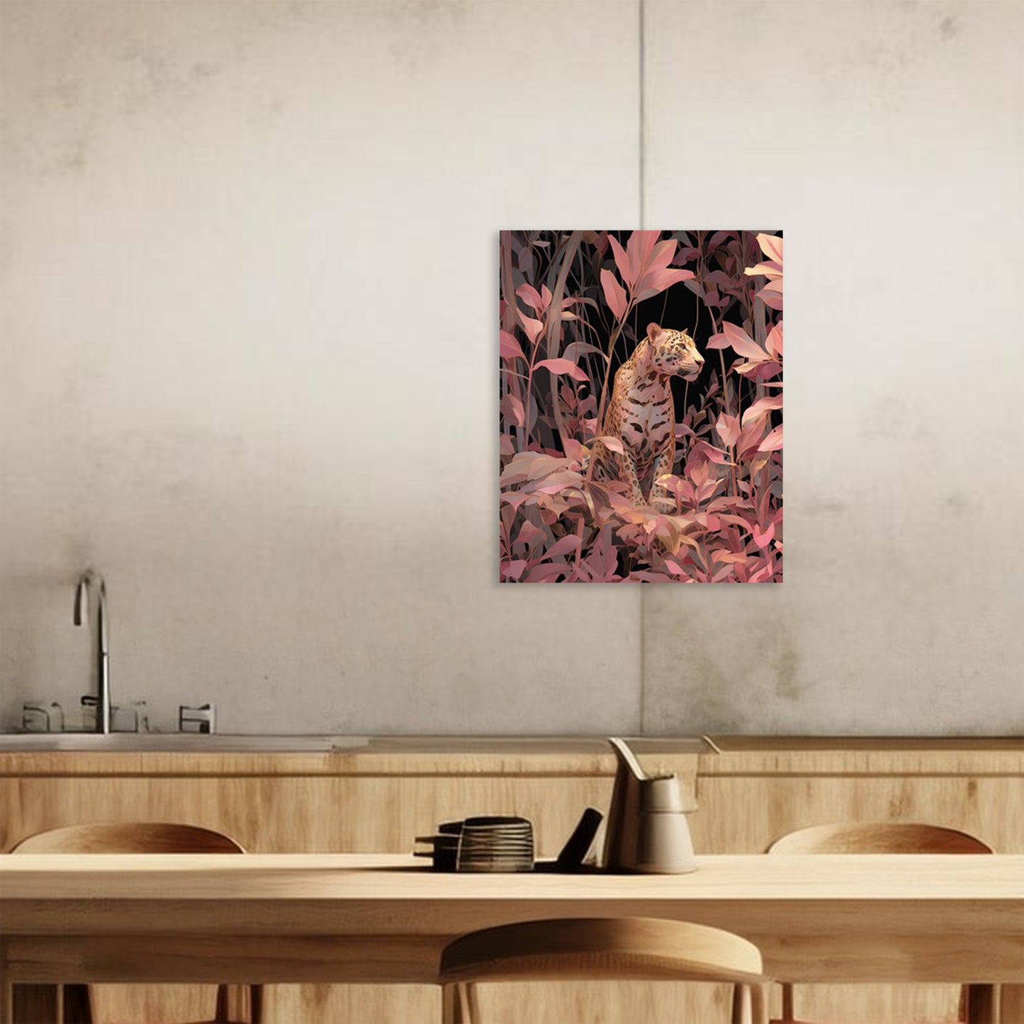 Big Cat Wall Art Print on canvas or poster with gold and blush highlights. Big Cat 2.