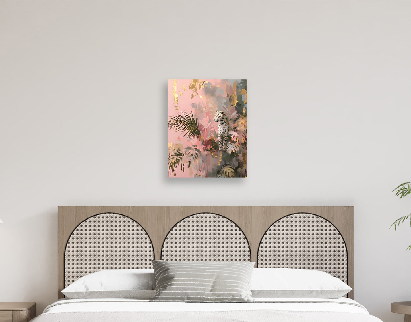 Big Cat Wall Art Print on canvas or poster with gold and blush highlights. Big Cat 3.