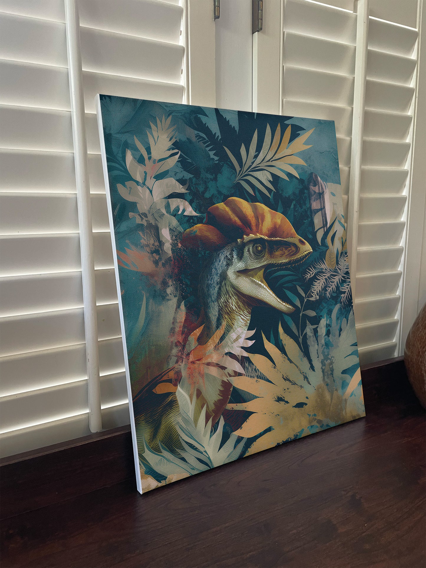 Jurassic Era Dinosaur Dilophosaurus Canvas Wall Art Print.