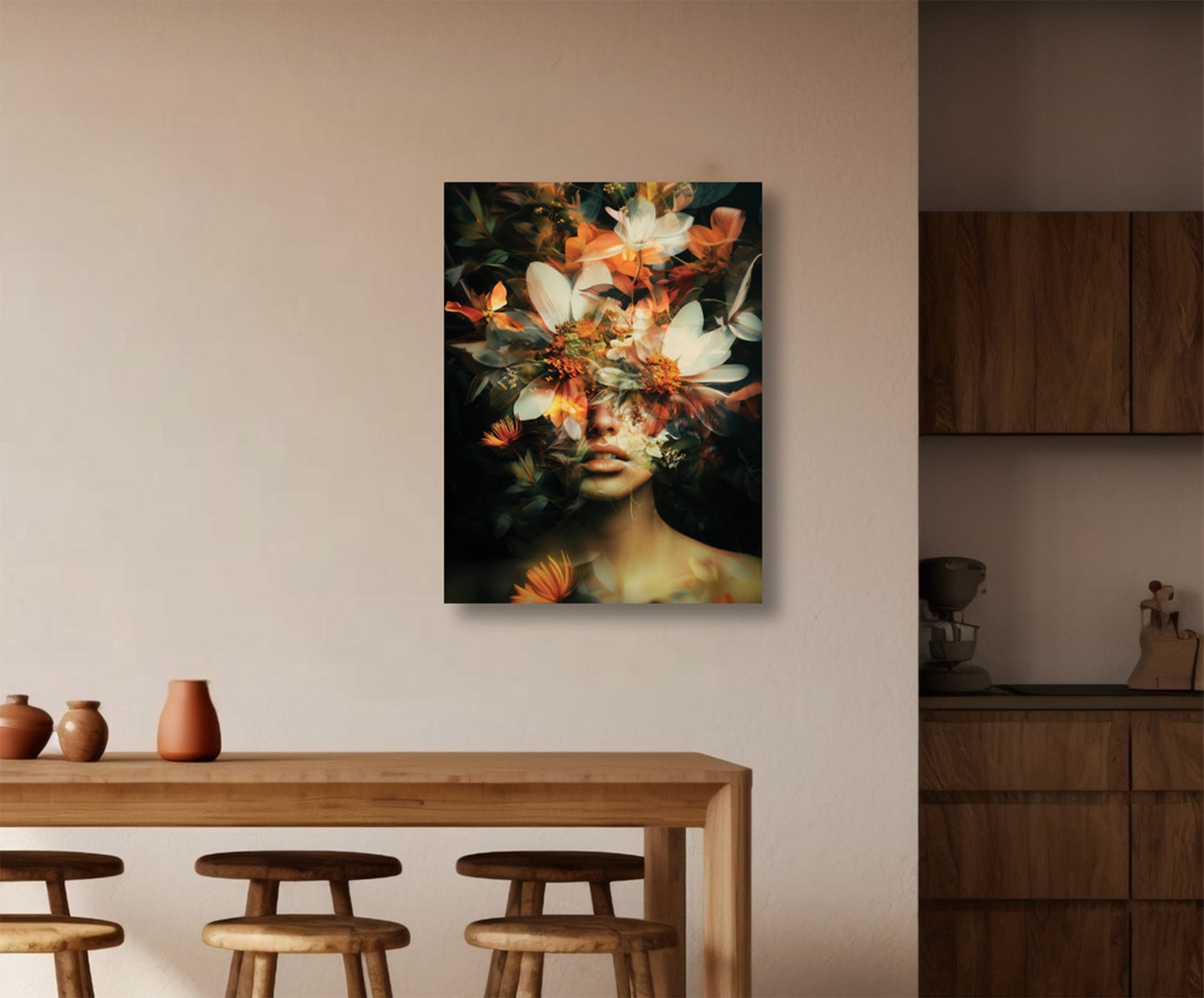 Flowered Lady, abstract Canvas or Poster wall art. Flowered Lady 1