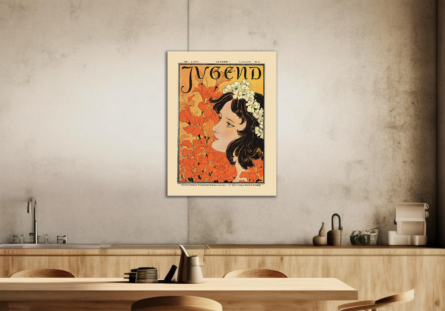 German Floral Canvas or Poster wall art from 1896. Jugend 1