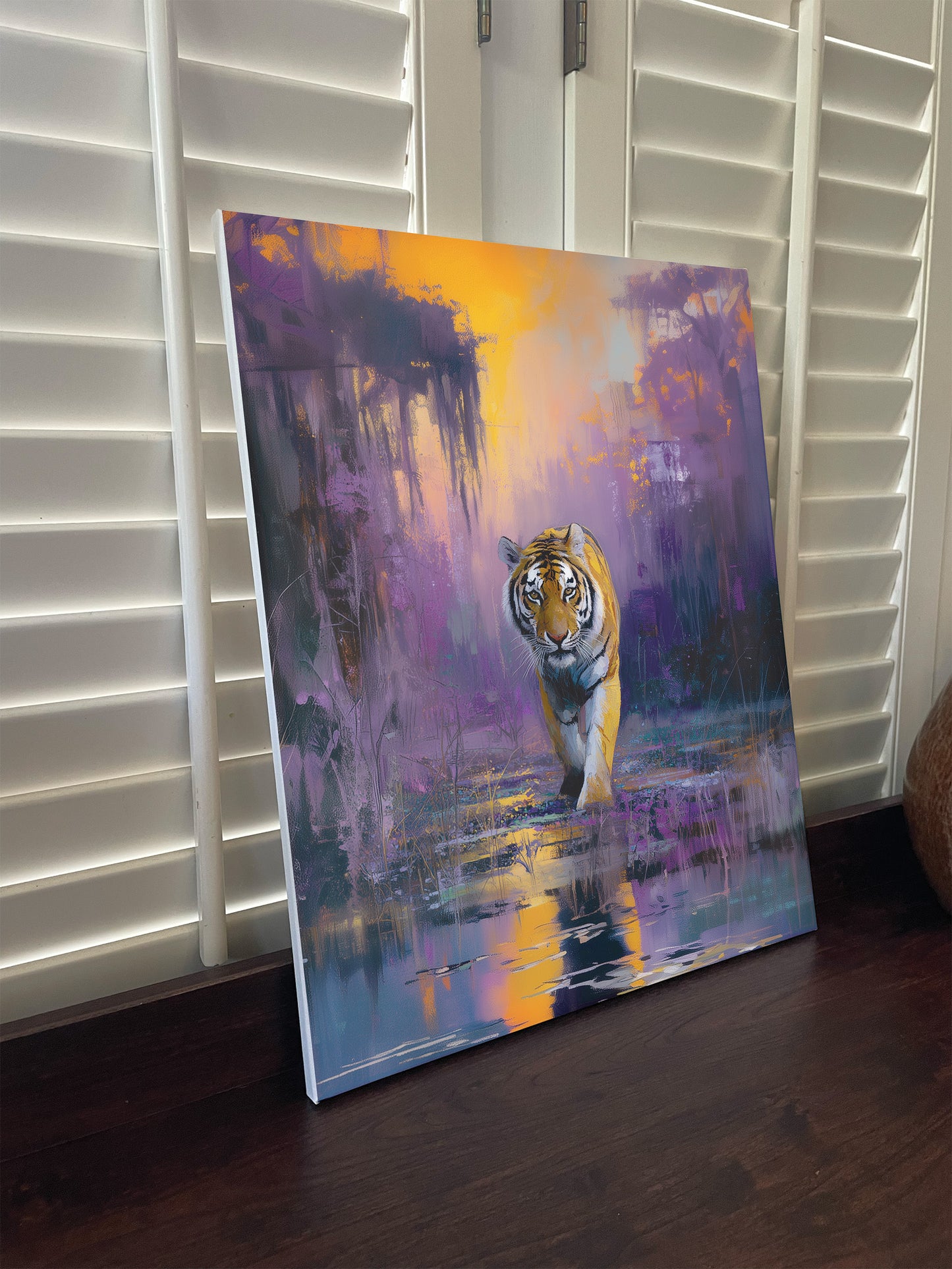 LSU Tigers Inspired Canvas or Poster Wall Art. Purple and Yellow.