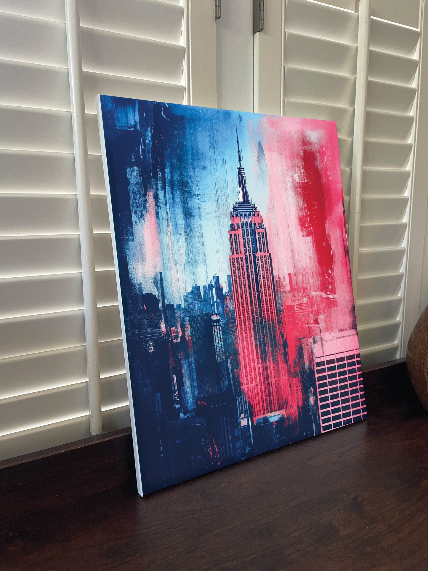 New York Giants inspired Canvas or Poster print. Blue and Red Empire State Building. NY Giants 1