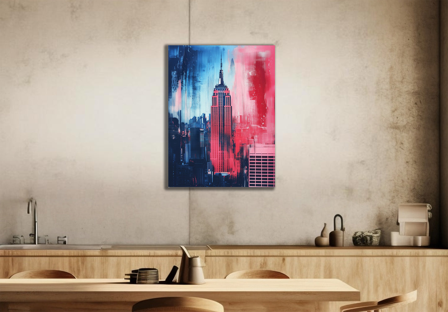 New York Giants inspired Canvas or Poster print. Blue and Red Empire State Building. NY Giants 1