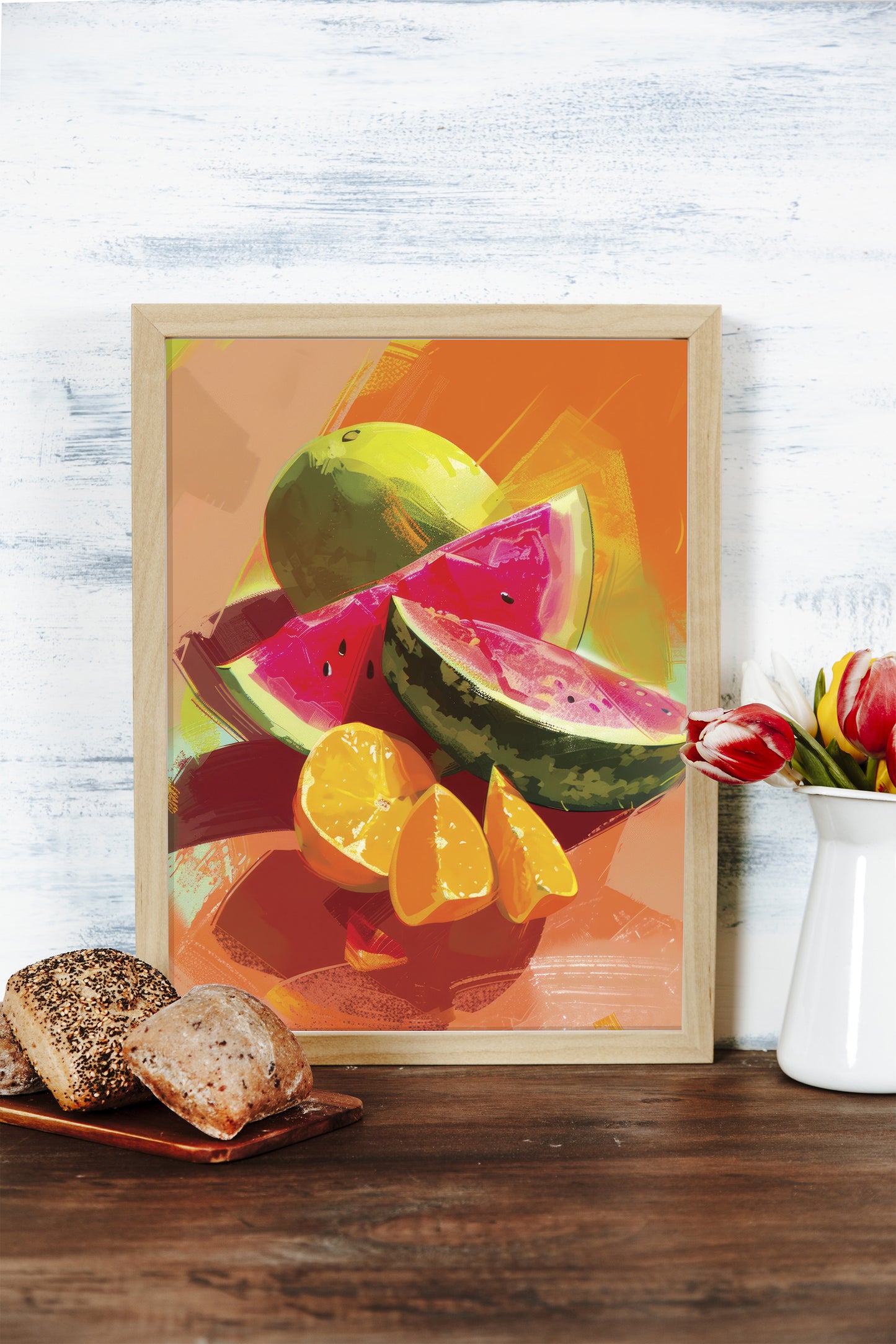 Colorful Watermelon Citrus wall art perfect to brighten up a room or counter top. Picnic Watermelon Orange.