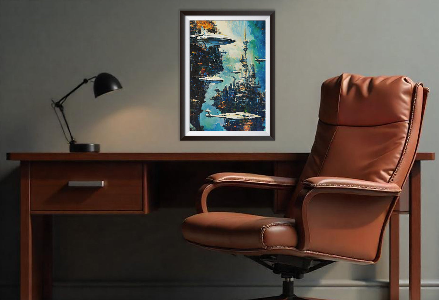 Etheral Future City Poster. Sci Fi wall art. Future Port 2