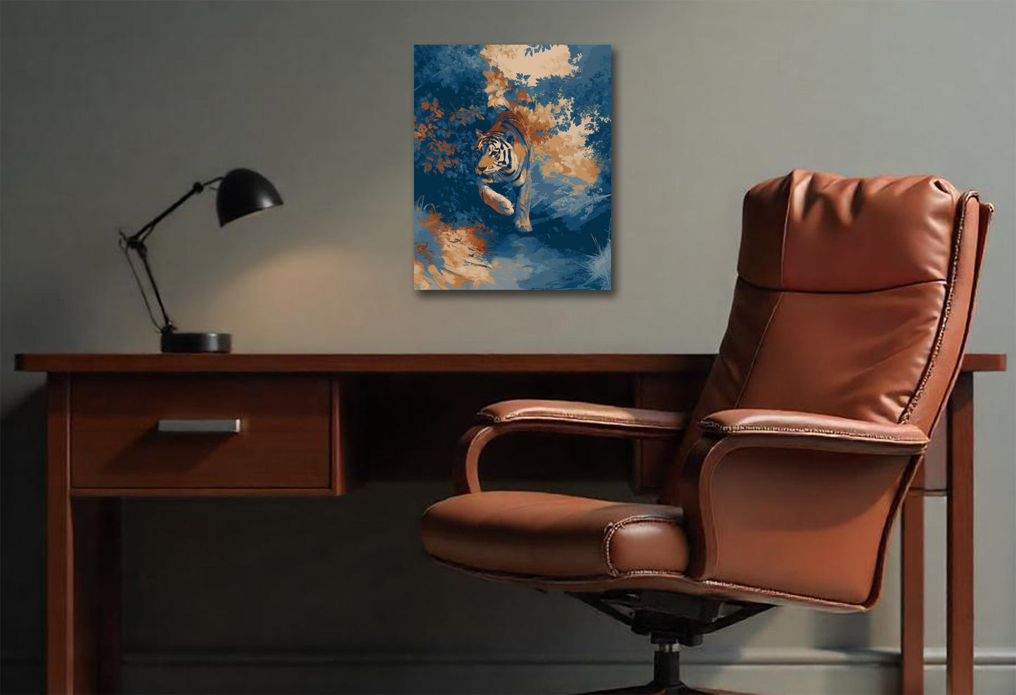 Tiger Canvas or Poster Wall Art. Blue and Orange. Tiger 5