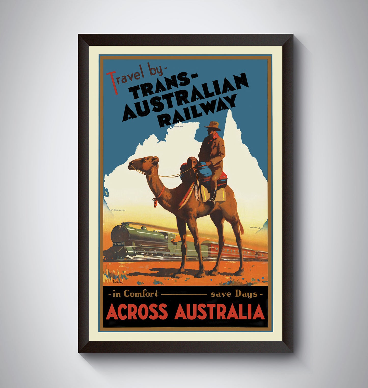 Australia Vintage Travel Poster from the 1920's and 1930's, Trans Australian Railroad
