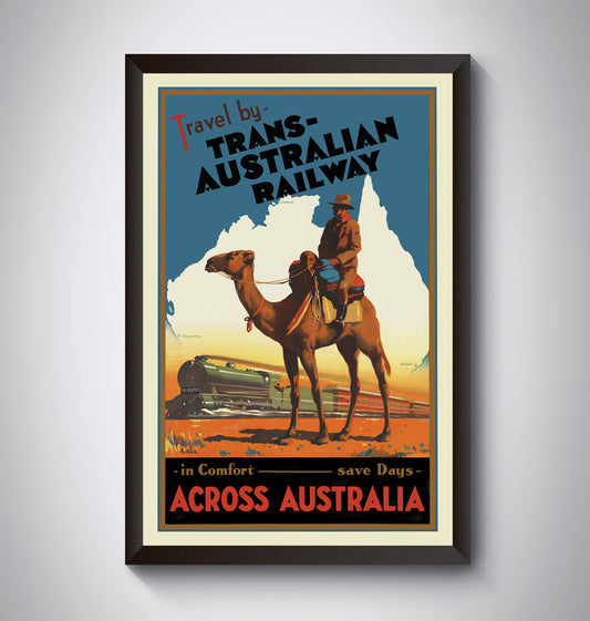 Australia Vintage Travel Poster from the 1920's and 1930's, Trans Australian Railroad