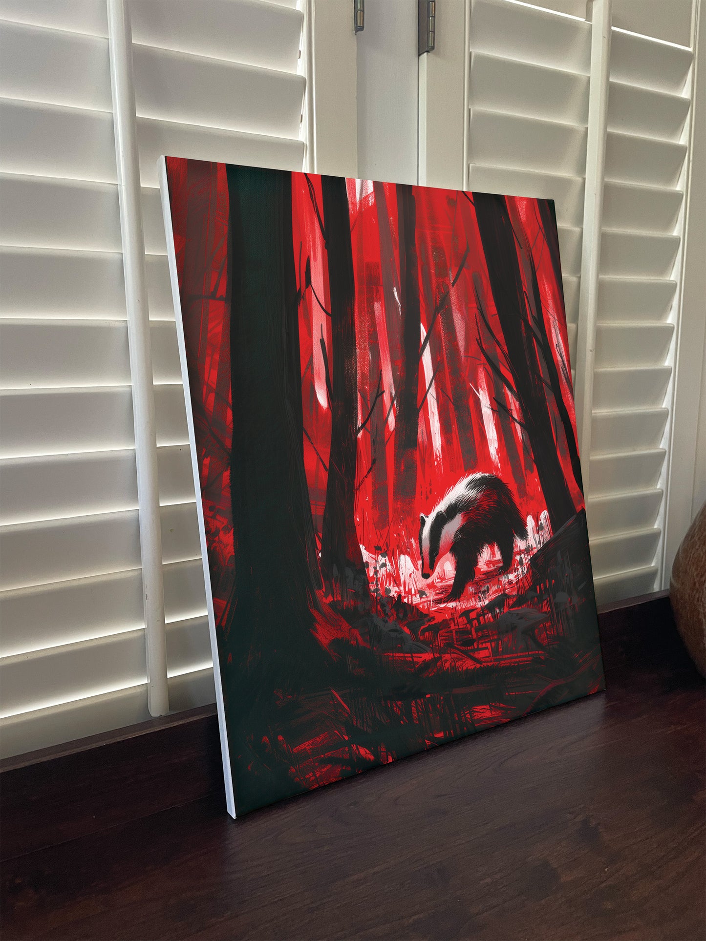 Badgers Canvas or Poster Wall Art. Black and red. Badgers 1