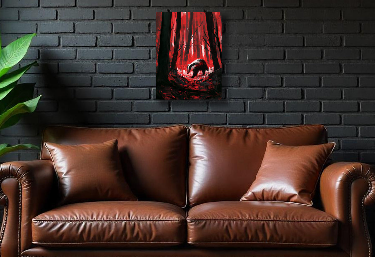Badgers Canvas or Poster Wall Art. Black and red. Badgers 1