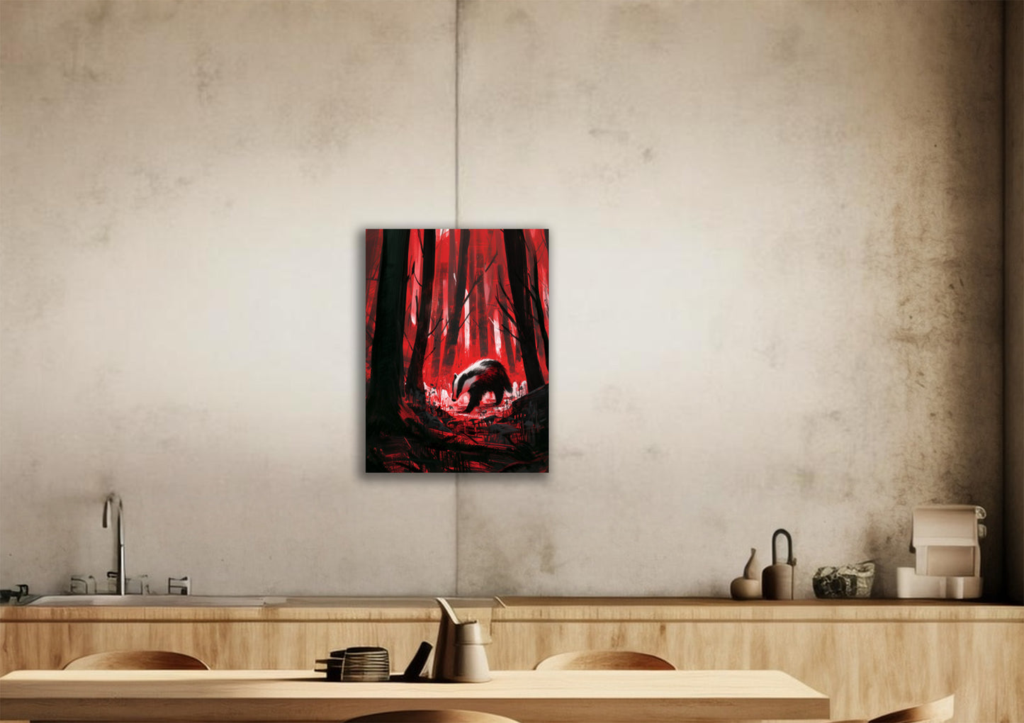Badgers Canvas or Poster Wall Art. Black and red. Badgers 1