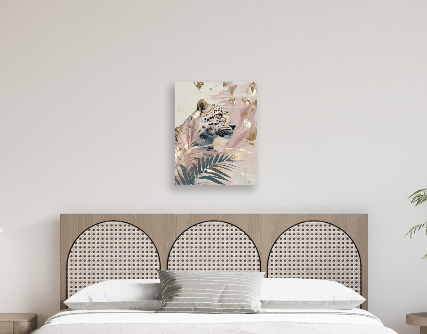 Big Cat Wall Art Print on canvas or poster with gold and blush highlights. Big Cat 1.