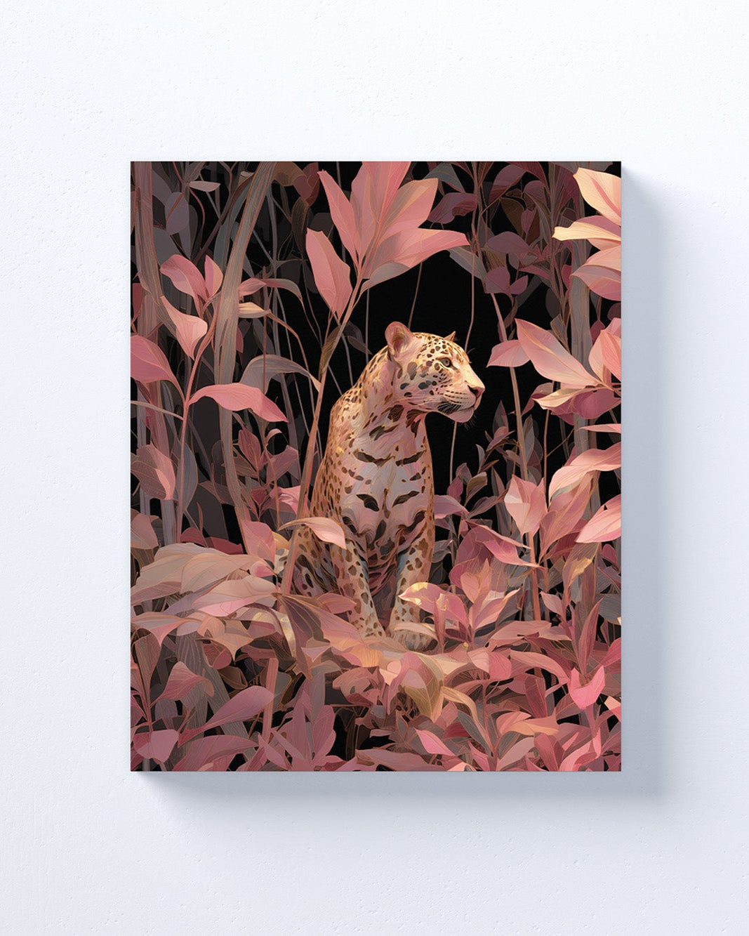 Big Cat Wall Art Print on canvas or poster with gold and blush highlights. Big Cat 2.