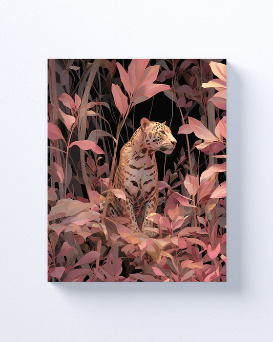 Big Cat Wall Art Print on canvas or poster with gold and blush highlights. Big Cat 2.