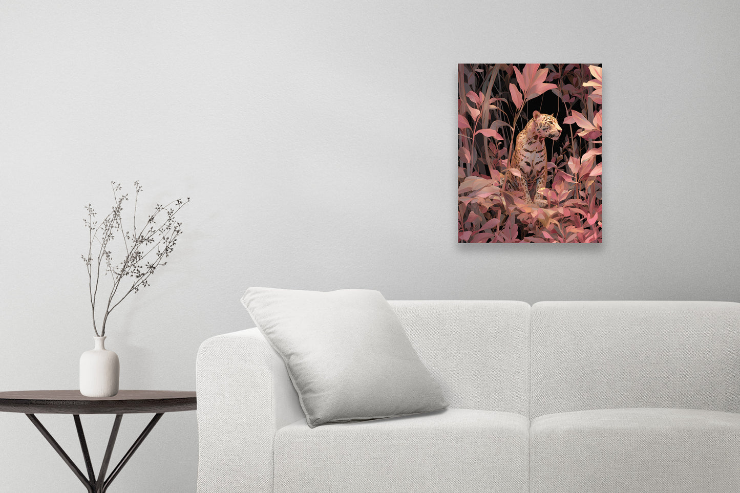 Big Cat Wall Art Print on canvas or poster with gold and blush highlights. Big Cat 2.