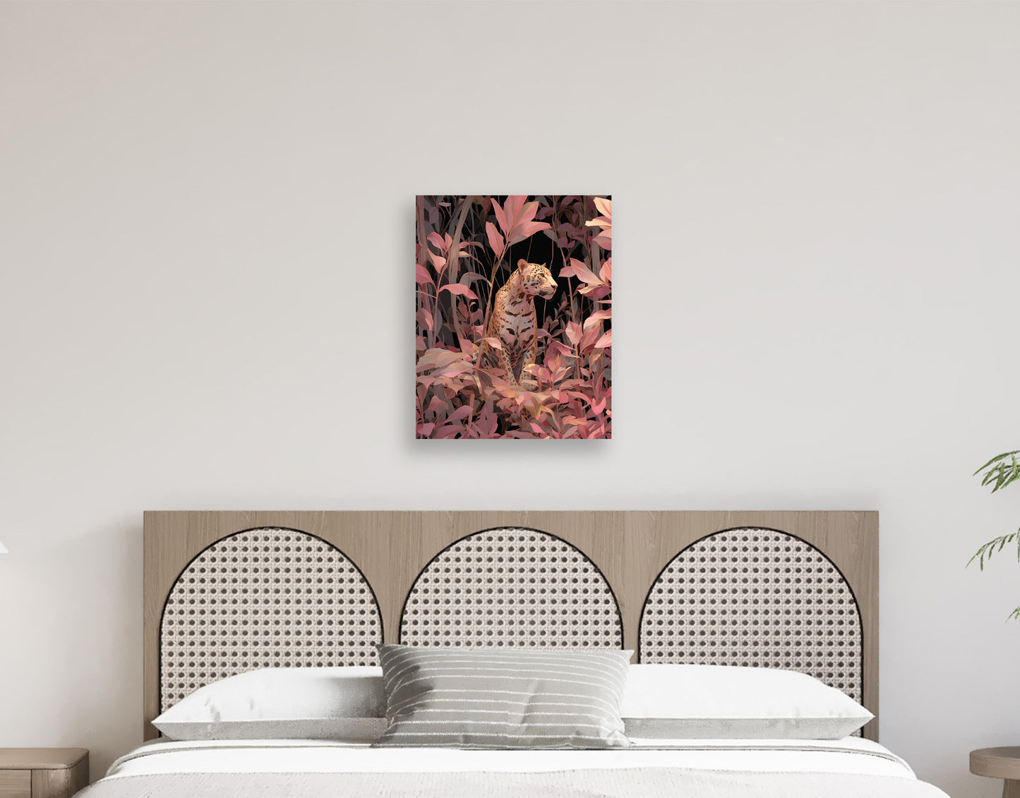 Big Cat Wall Art Print on canvas or poster with gold and blush highlights. Big Cat 2.