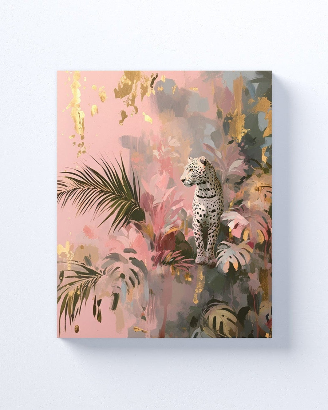 Big Cat Wall Art Print on canvas or poster with gold and blush highlights. Big Cat 3.