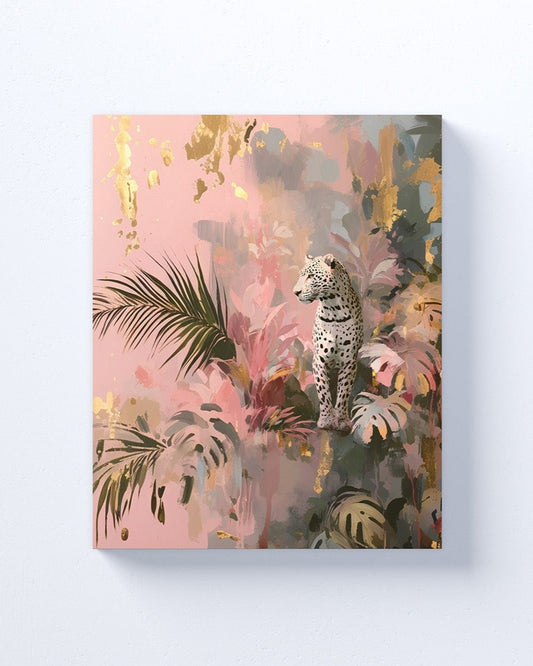 Big Cat Wall Art Print on canvas or poster with gold and blush highlights. Big Cat 3.