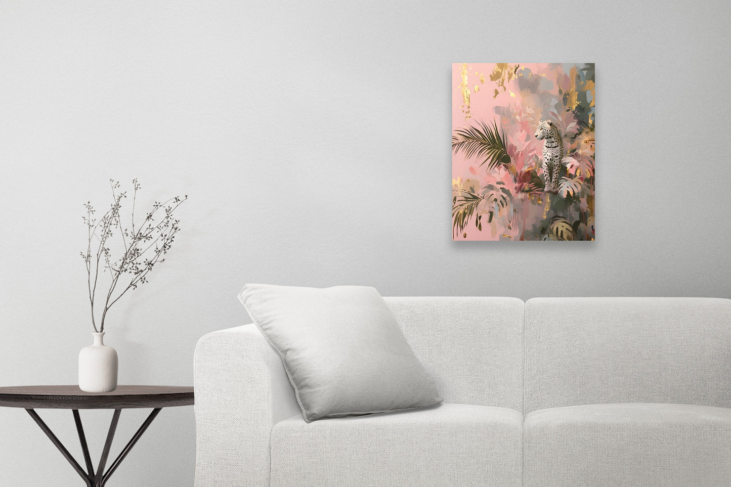 Big Cat Wall Art Print on canvas or poster with gold and blush highlights. Big Cat 3.