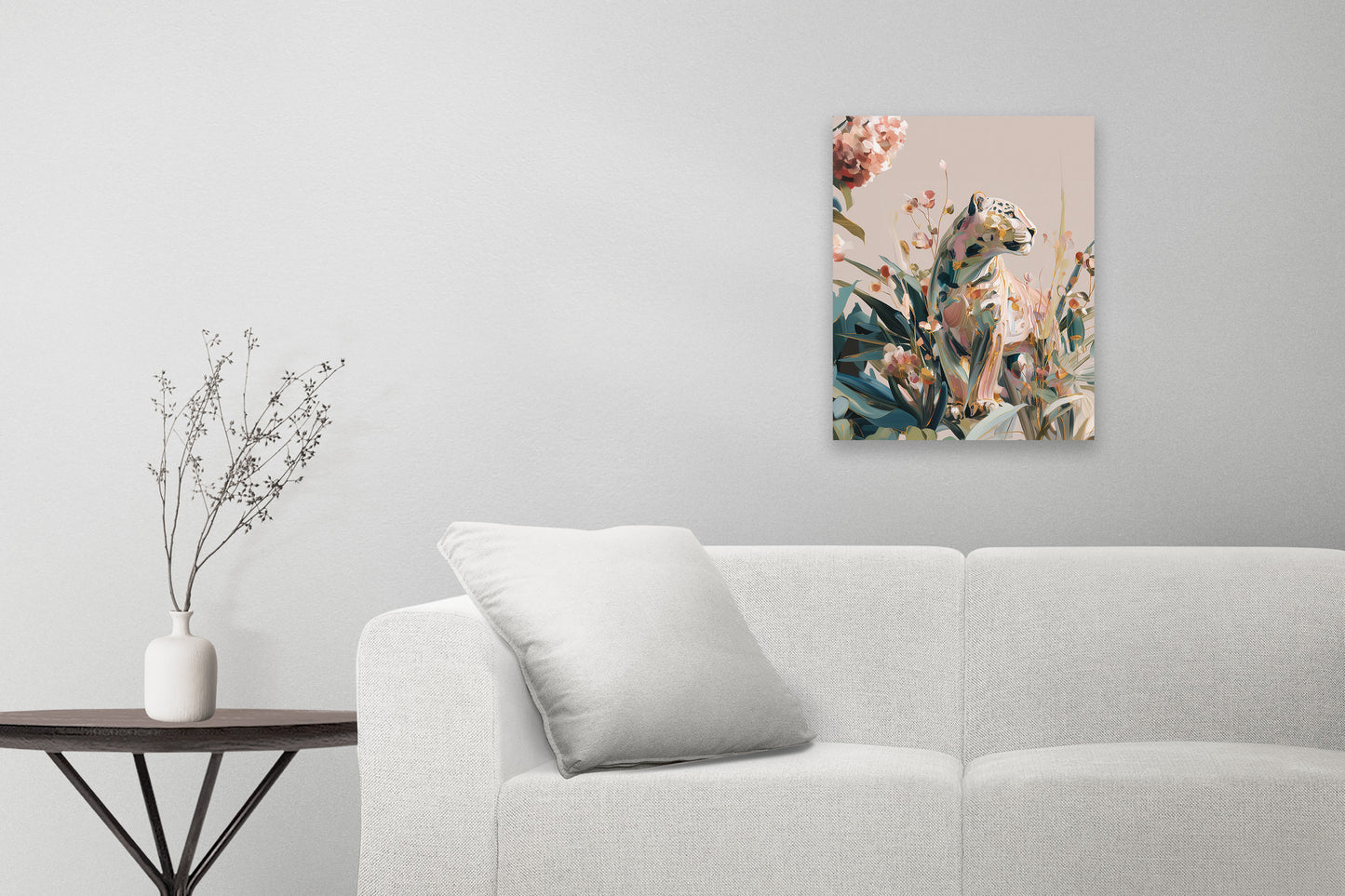 Big Cat Wall Art Print on canvas or poster with gold and blush highlights. Big Cat 4.