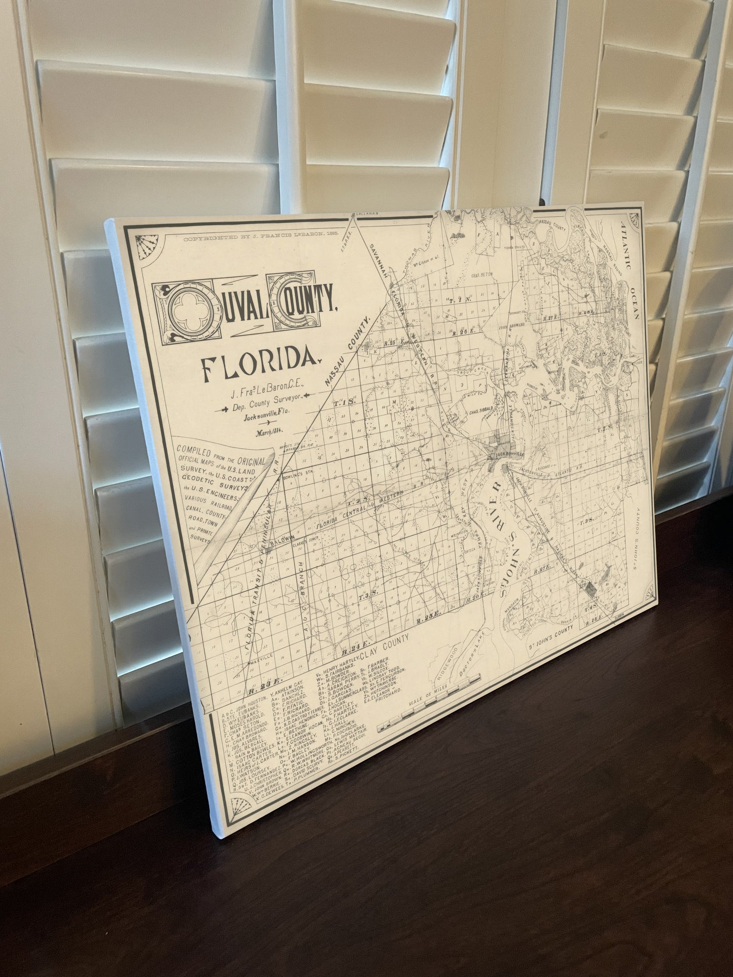 Map of Duval County, Florida in 1885 Canvas or Poster print.