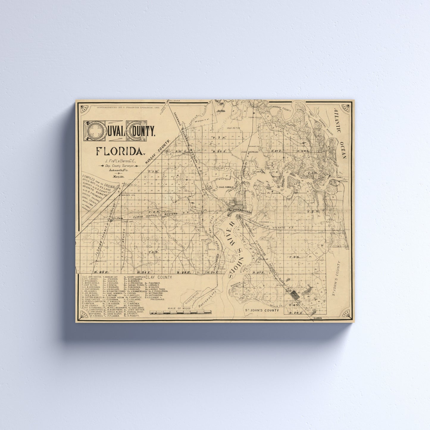 Map of Duval County, Florida in 1885 Canvas or Poster print.