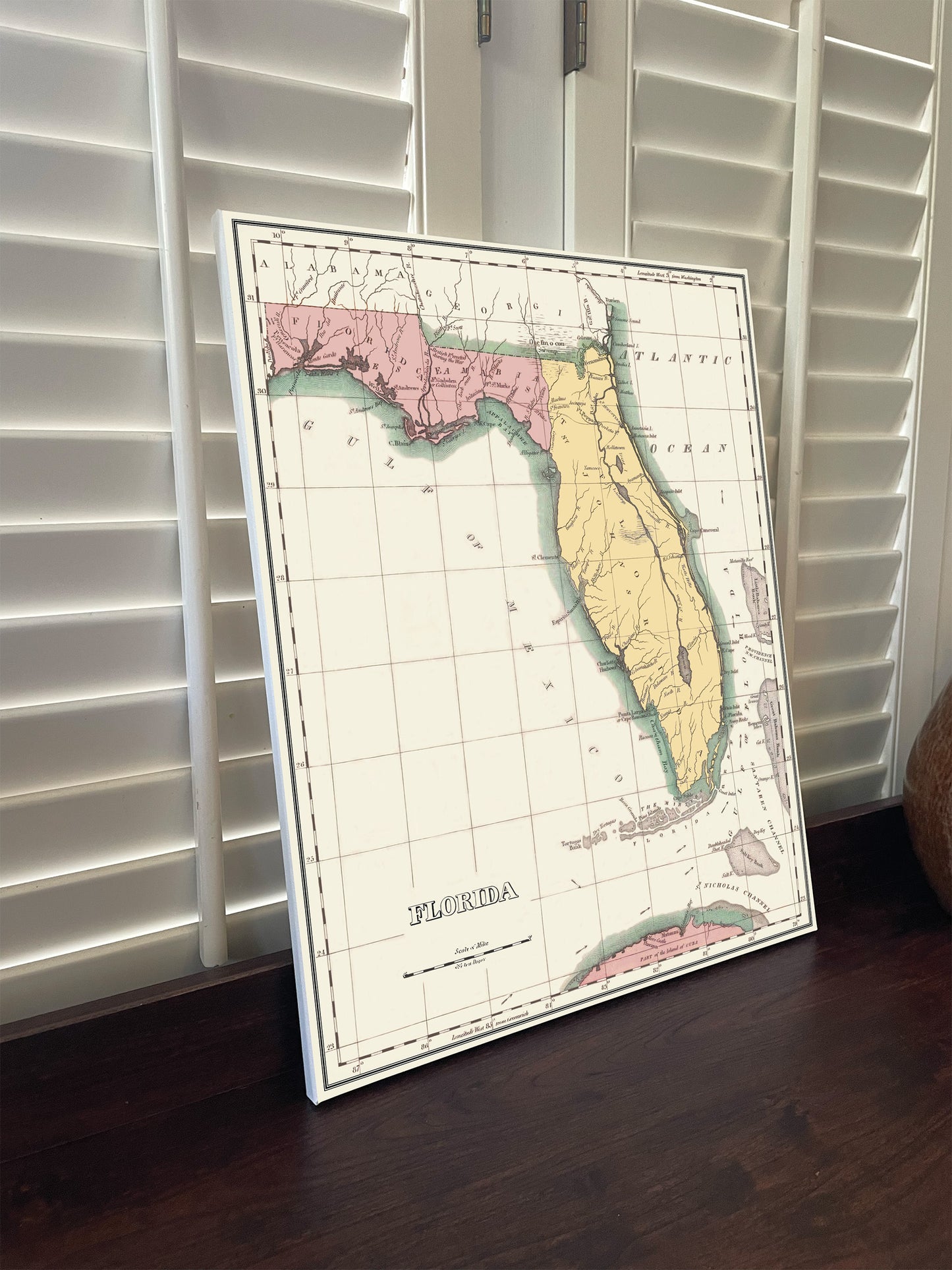 Historical Map of Florida in 1822 print on Canvas or Poster.