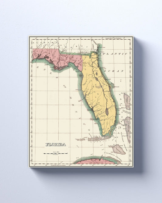 Historical Map of Florida in 1822 print on Canvas or Poster.