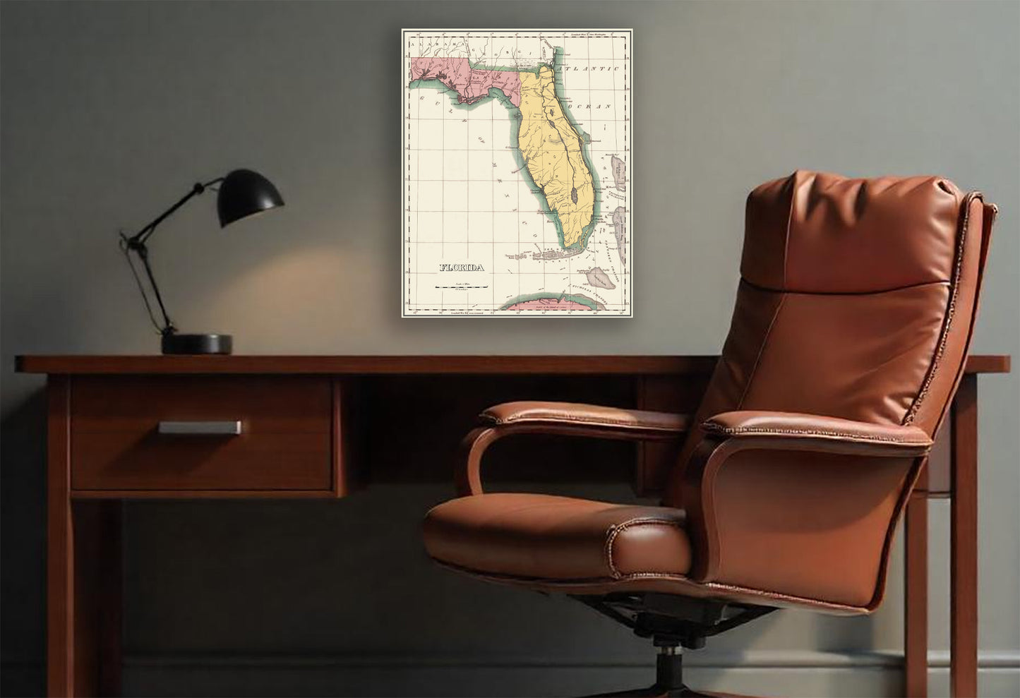 Historical Map of Florida in 1822 print on Canvas or Poster.