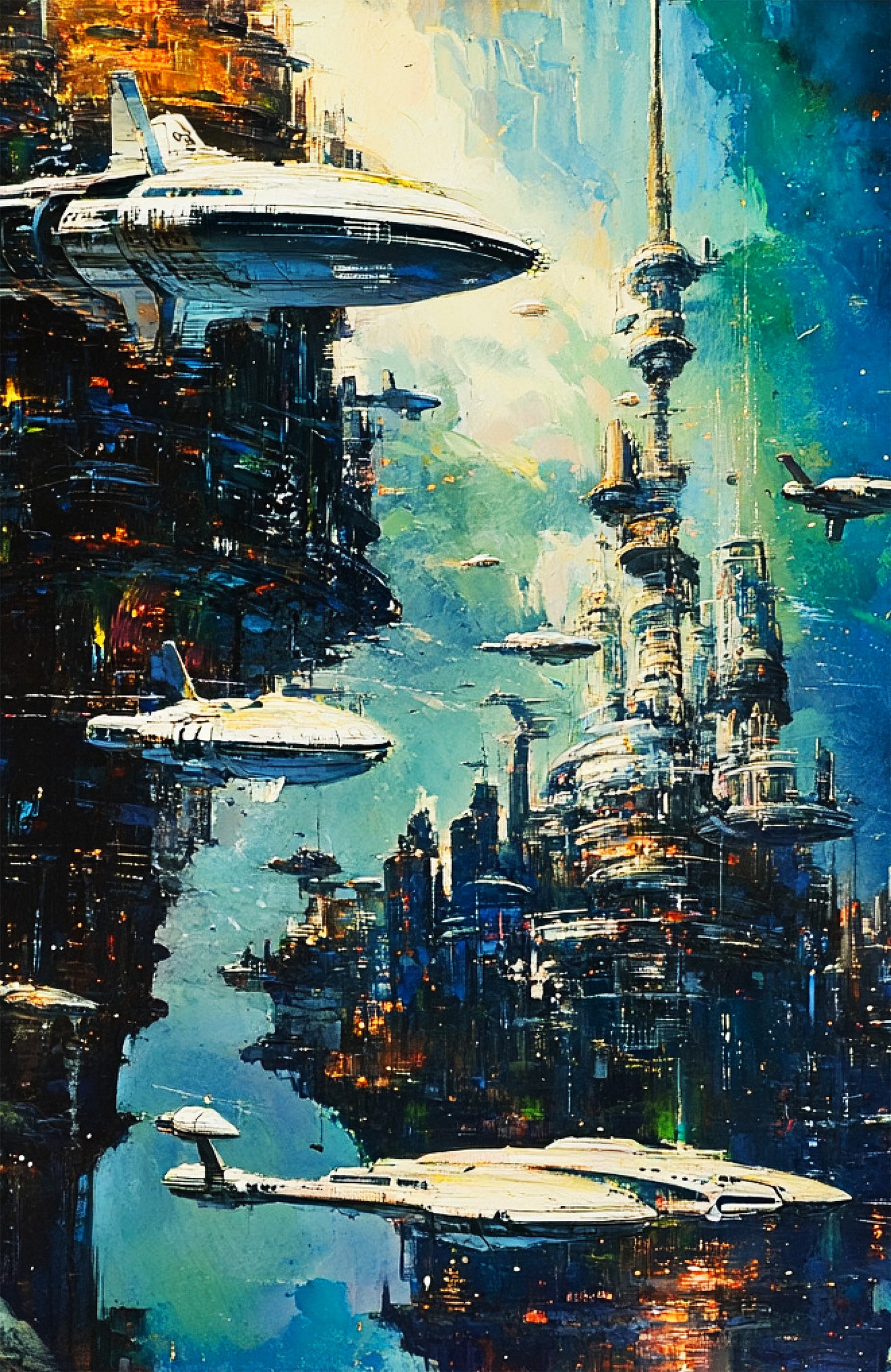 Etheral Future City Poster. Sci Fi wall art. Future Port 2