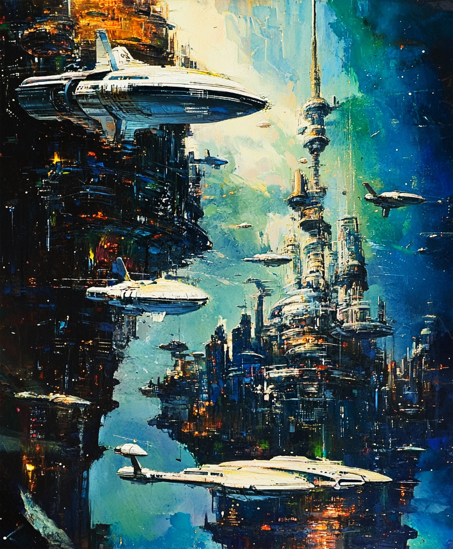 Etheral Future City Poster. Sci Fi wall art. Future Port 2