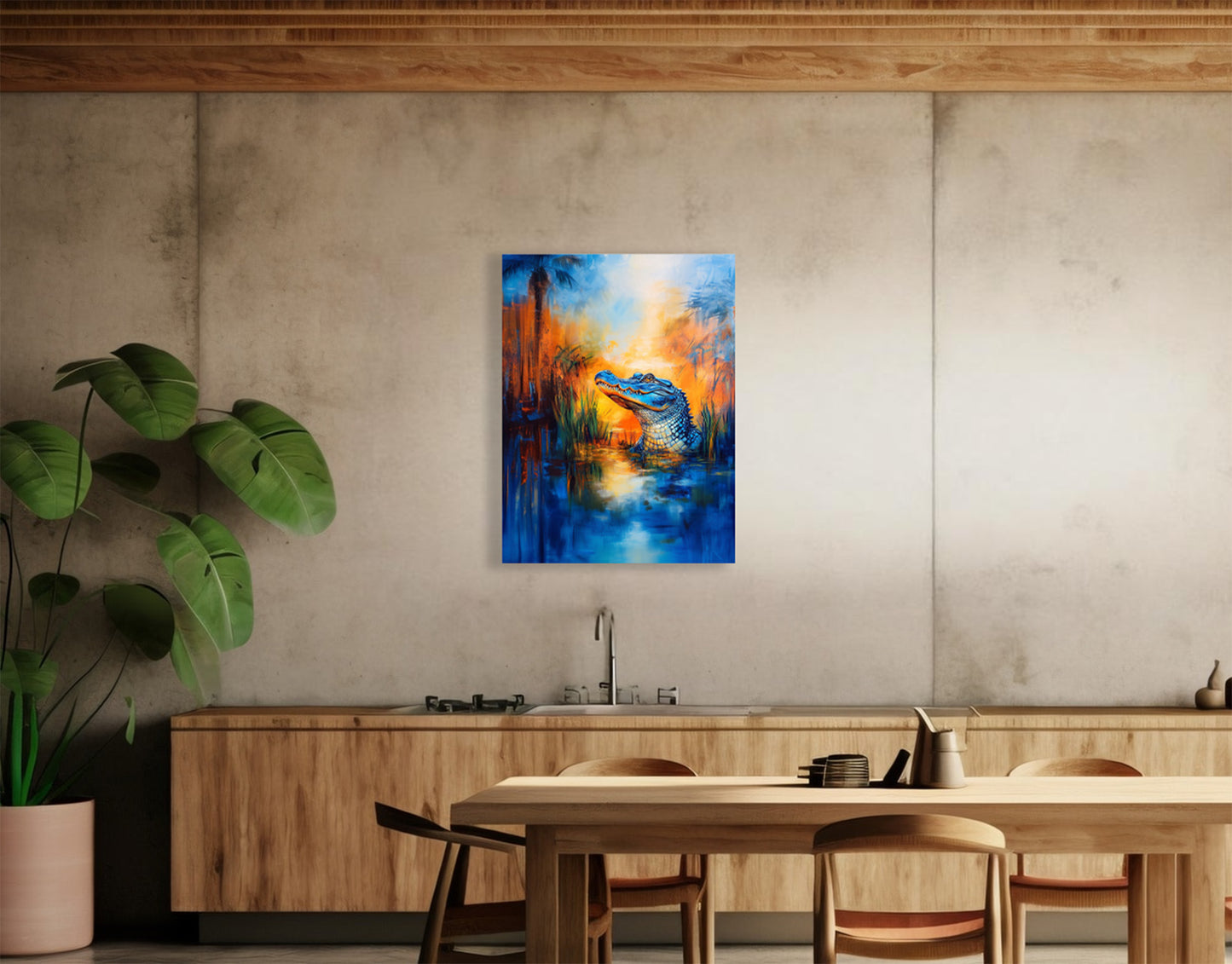Boho style Orange and Blue Gator Wall Art