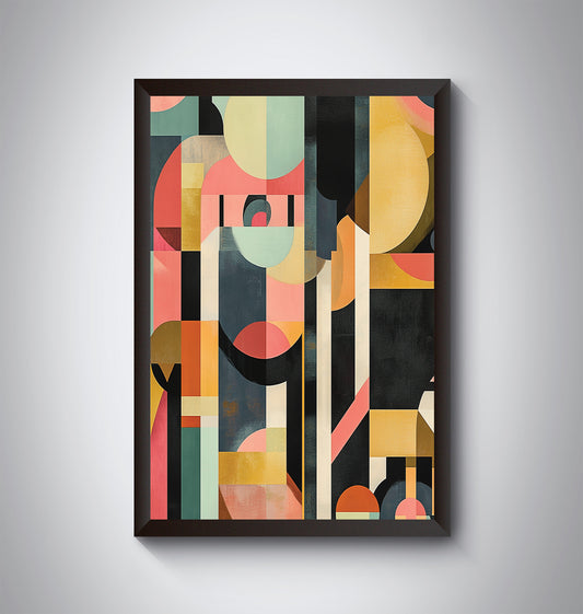 Frank Lloyd Wright inspired Mid Century Modern Geometric Shapes wall poster.