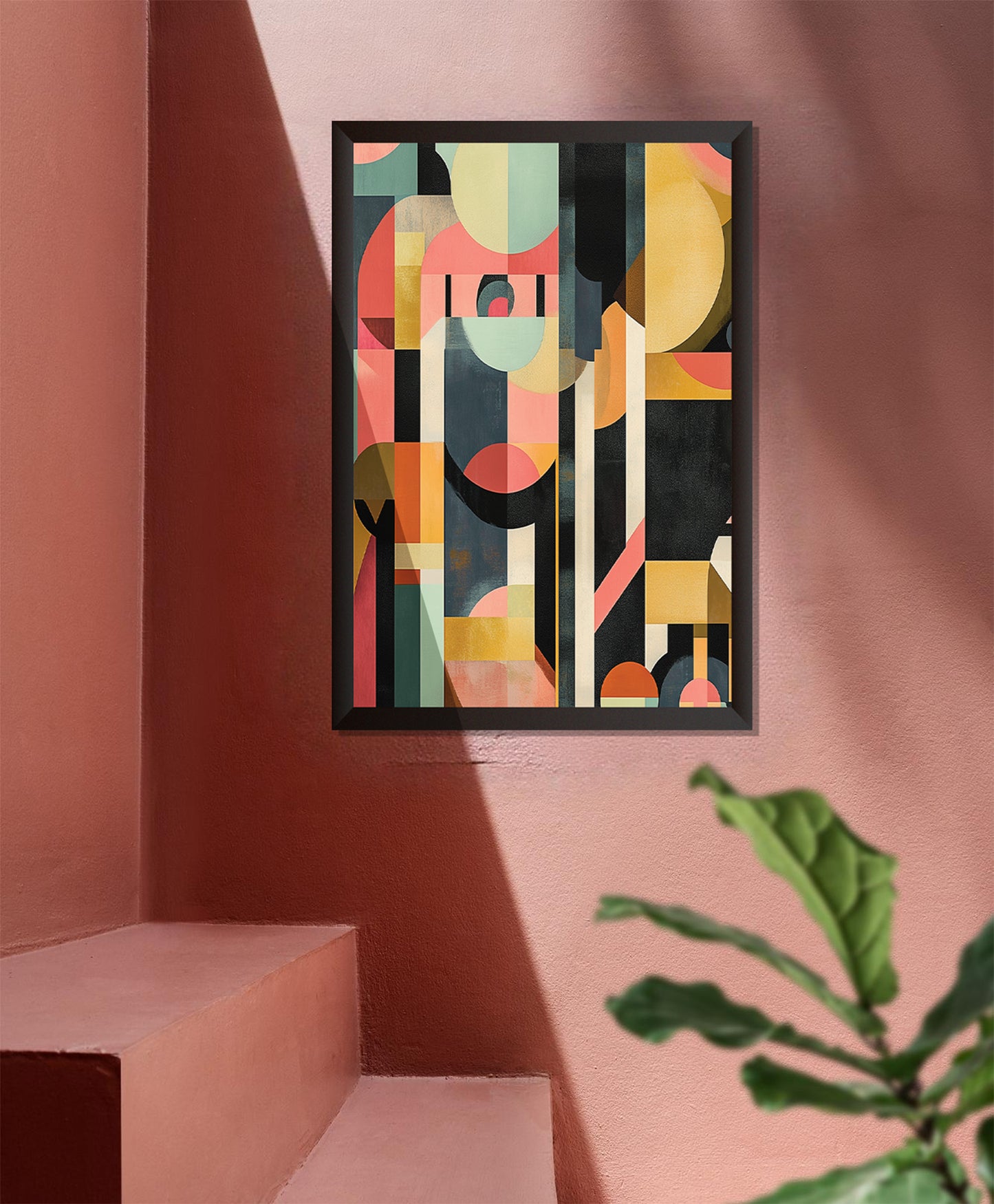 Frank Lloyd Wright inspired Mid Century Modern Geometric Shapes wall poster.