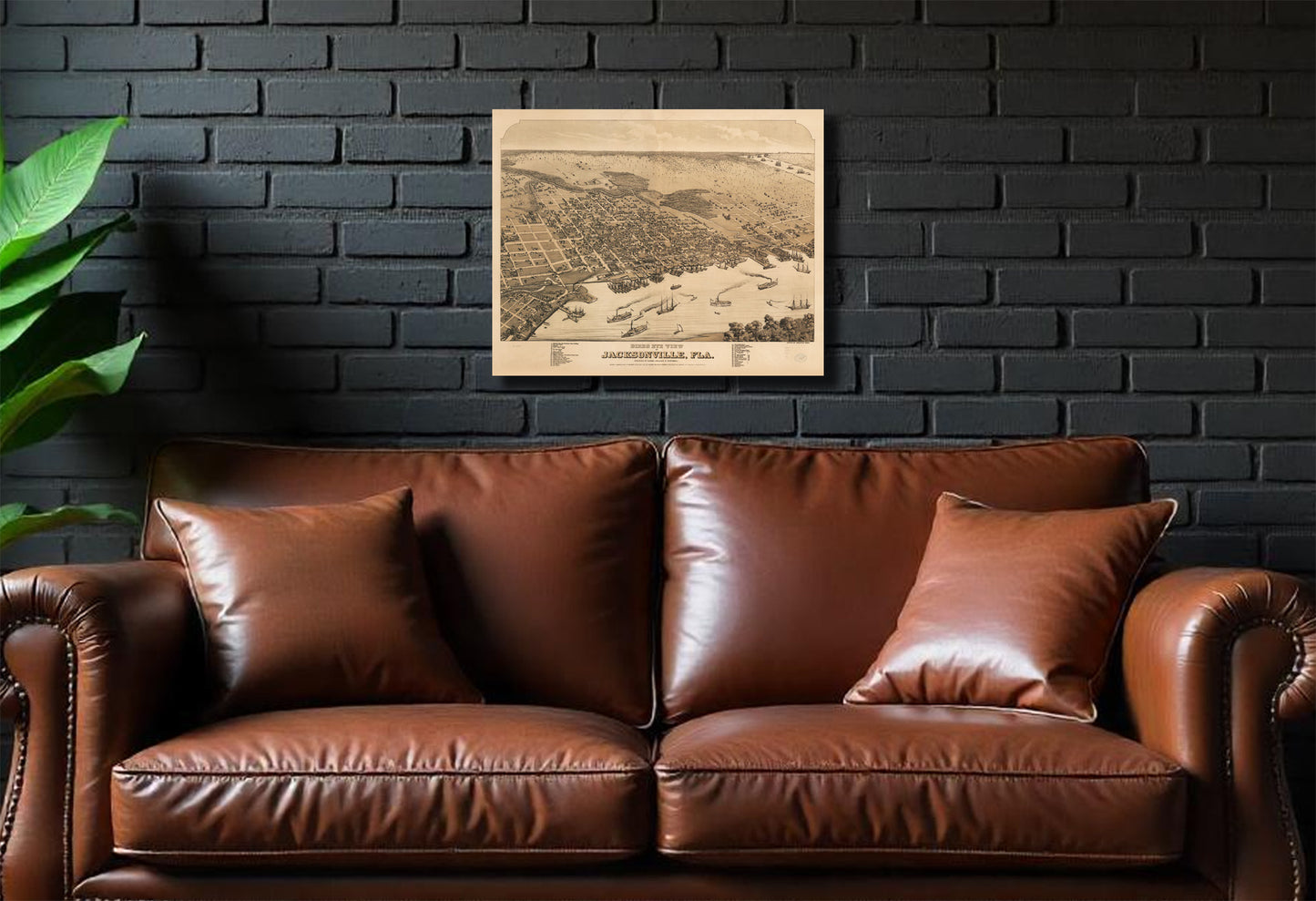 Historical Bird's Eye View of Jacksonville, Florida in 1878 print on Canvas or Poster.