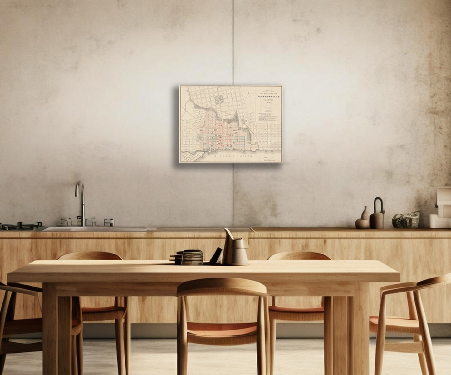 Historical Map of Jacksonville, Florida in 1878 print on Canvas or Poster.