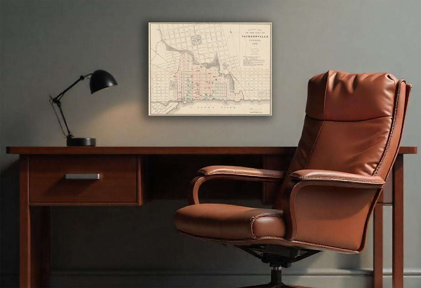 Historical Map of Jacksonville, Florida in 1878 print on Canvas or Poster.