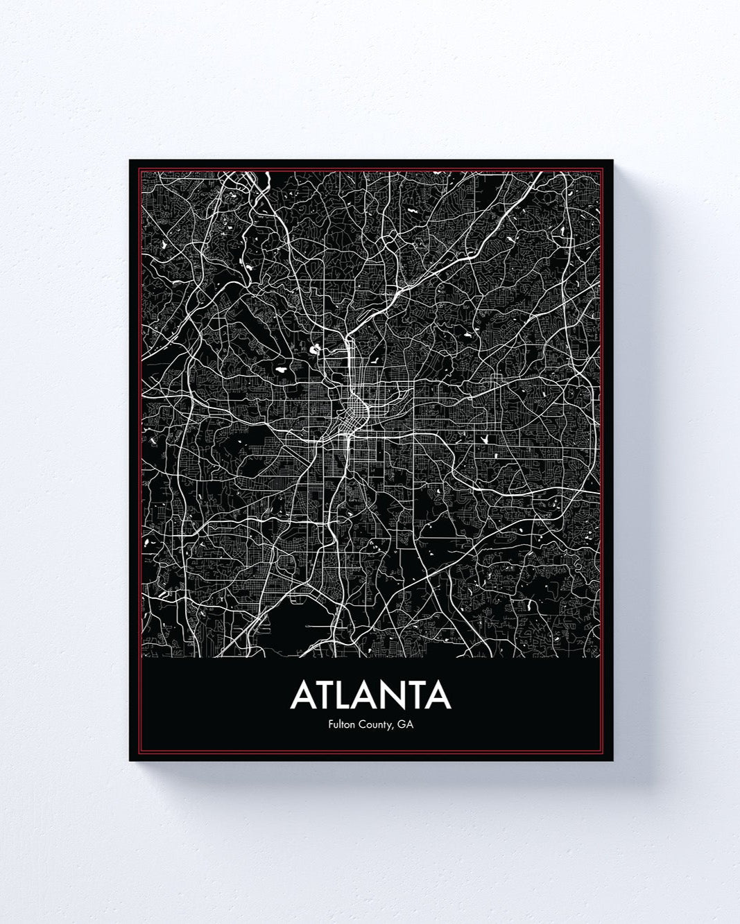 Map of Atlanta framed on a white wall