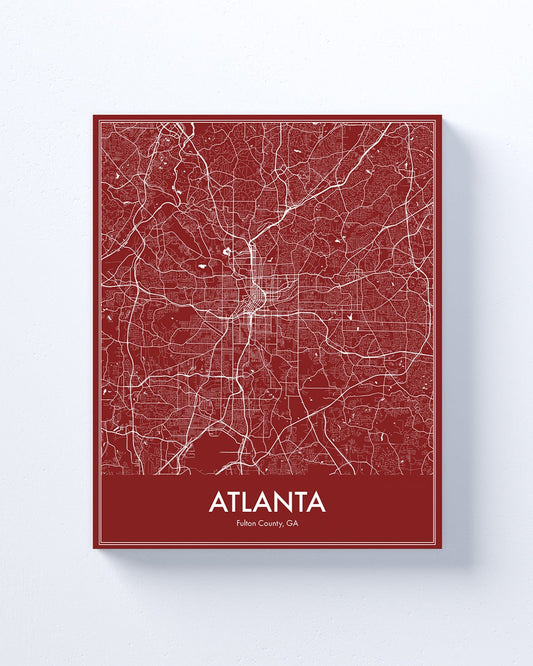 Map of Atlanta on a red background