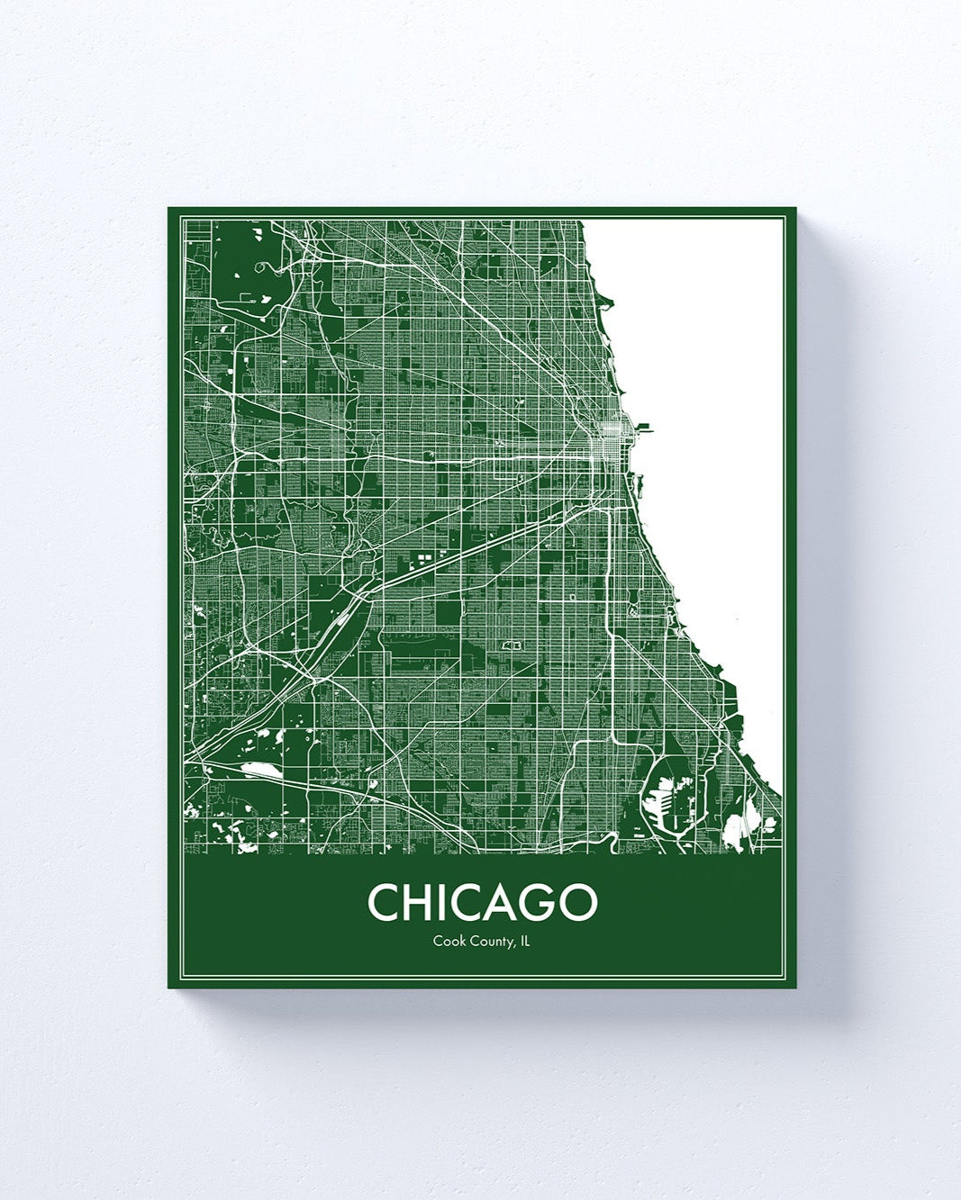 Framed map of Chicago on a white background
