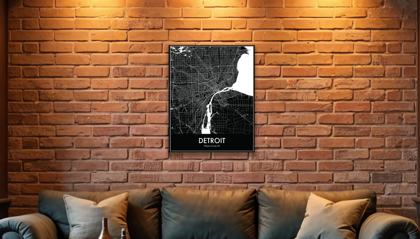 Modern Minimalist Detroit, Michigan stylized Canvas or Poster print.