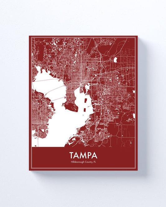 Map of Tampa on a red background
