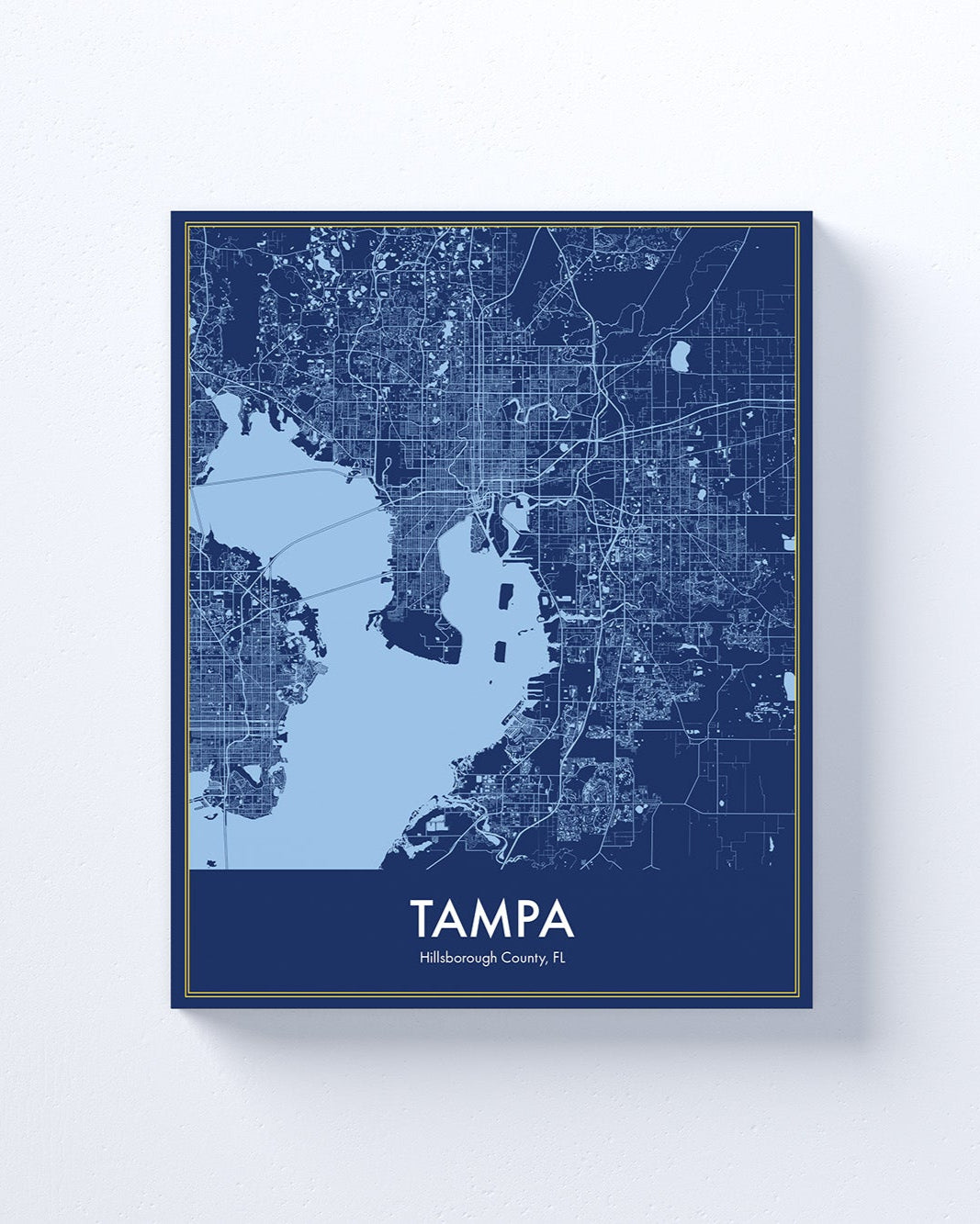 Framed map of Tampa on a white background