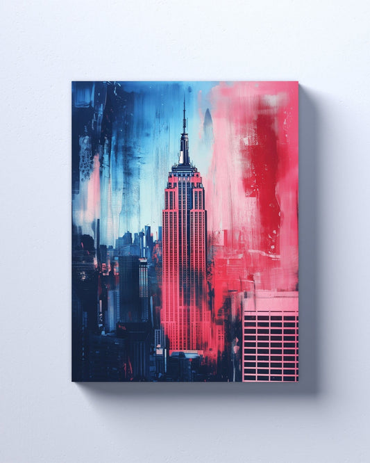 New York Giants inspired Canvas or Poster print. Blue and Red Empire State Building. NY Giants 1