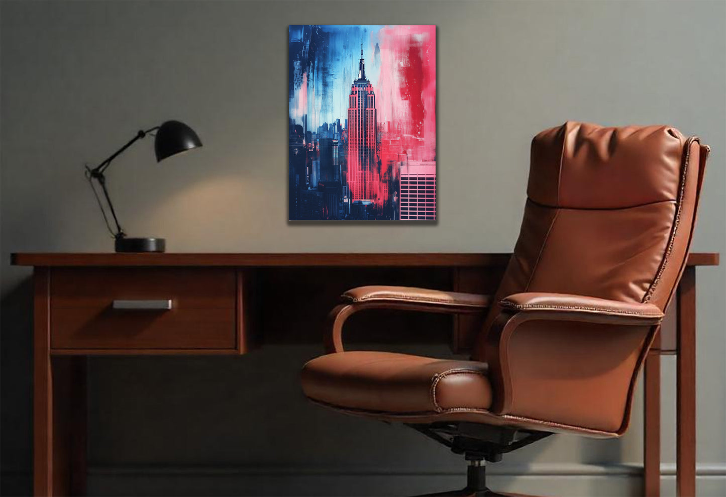 New York Giants inspired Canvas or Poster print. Blue and Red Empire State Building. NY Giants 1