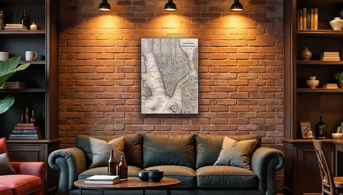 Historical Map of New York City, Lower Manhattan in 1847 Canvas print or Poster.