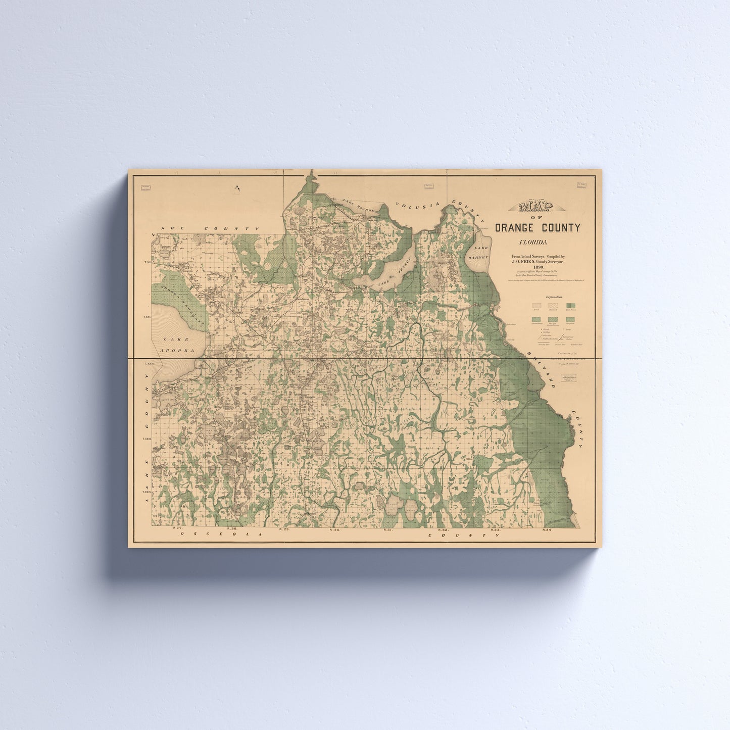 Map of Orange County, Florida in 1890 Canvas or Poster print.