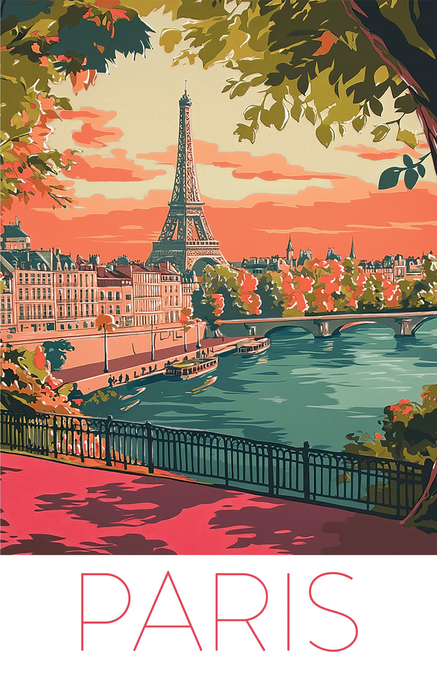 Paris, Art Deco Travel Poster of the Eiffel Tower