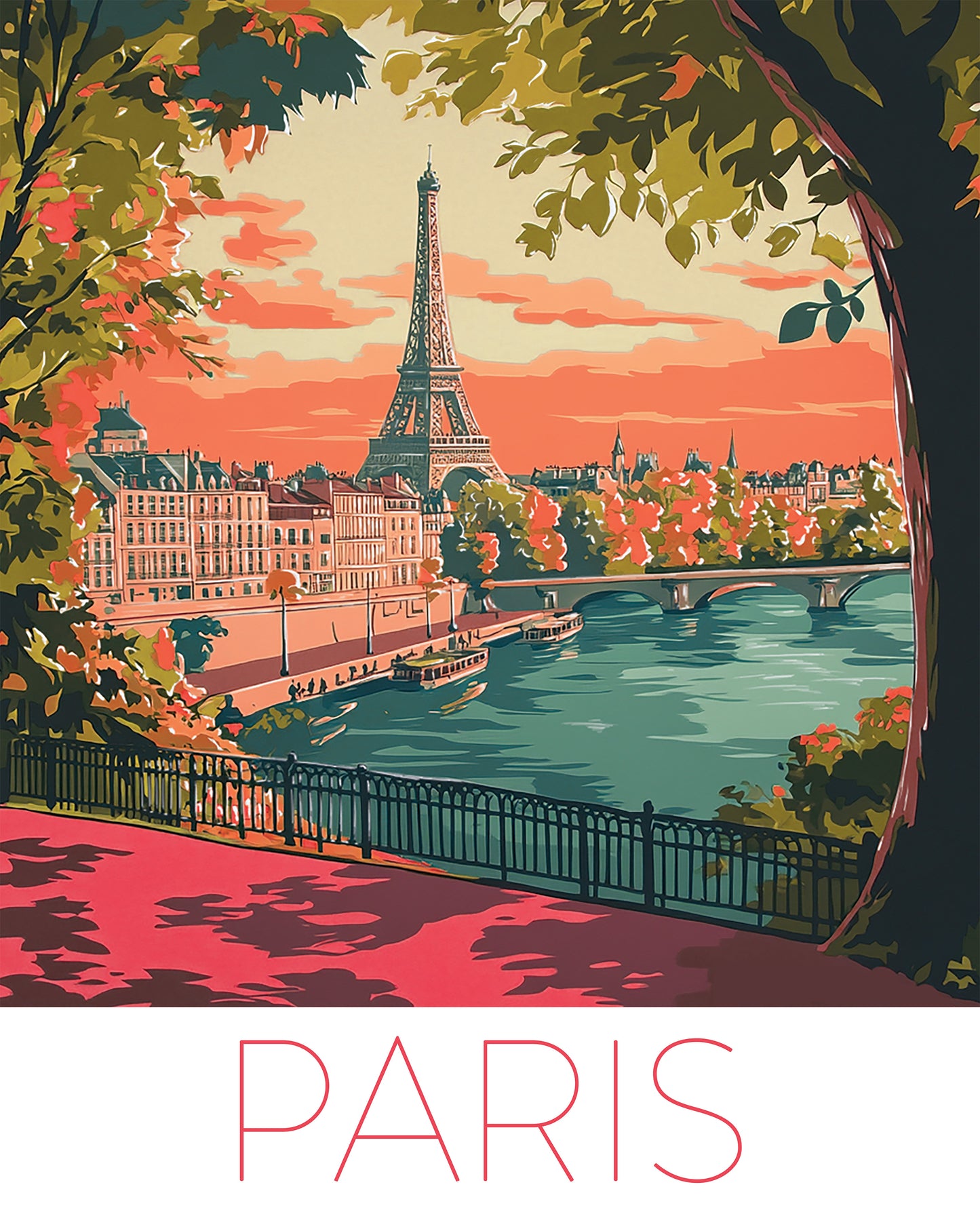 Paris, Art Deco Travel Poster of the Eiffel Tower